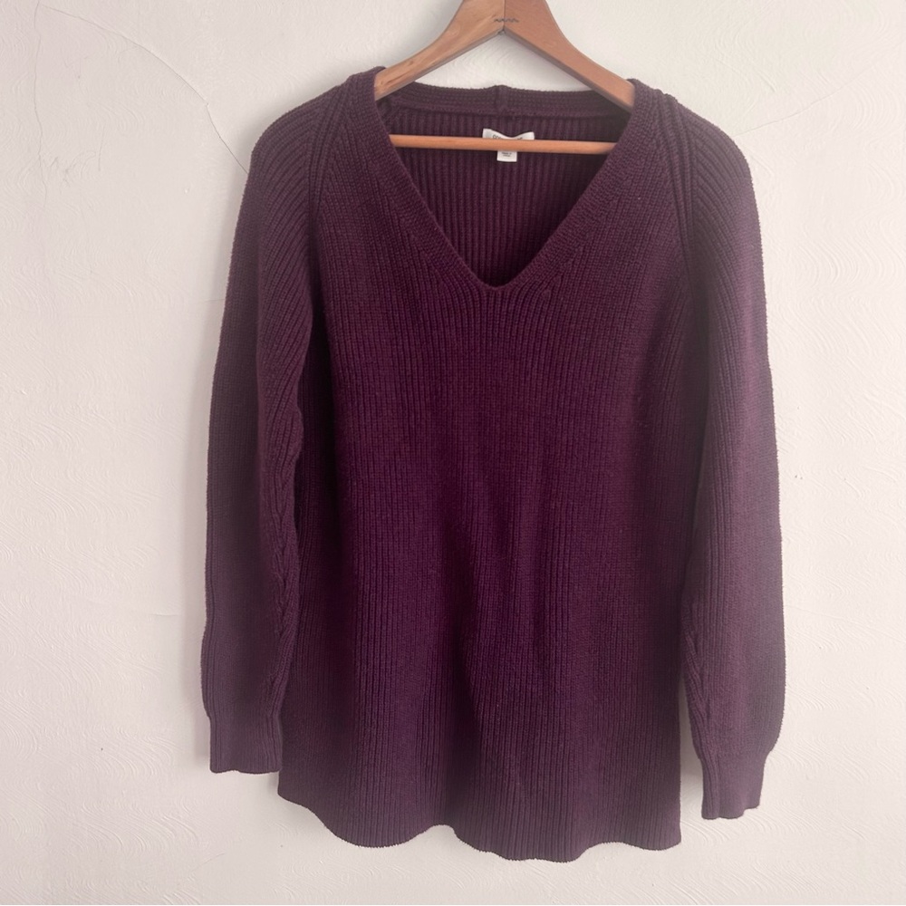 Goodthreads Women's Cotton Shaker Stitch Deep V-Neck Sweater Burgundy Heather M